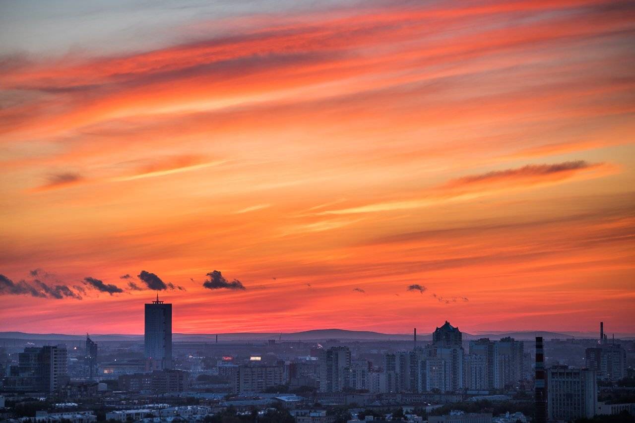 Вечер, Город, Закат, Небо, Василий Яковлев