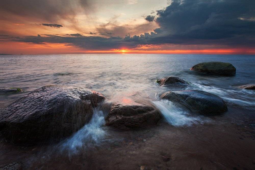 Закат, Ключенков, Лето, Море, Пейзаж, Эстония, Kljuchenkow Aleksandr