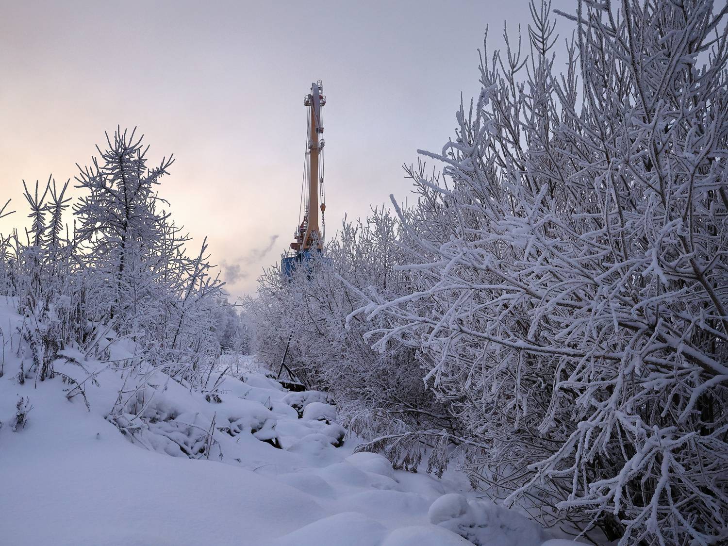 пейзаж, порт, зима, рассвет, снег, Александр Титов