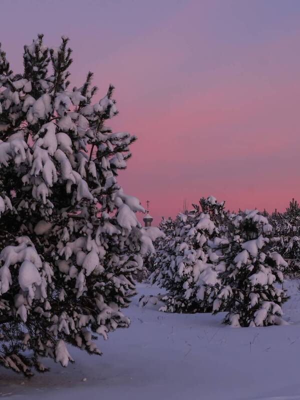 снег,зима,мороз Зимний вечер в деревне фото превью