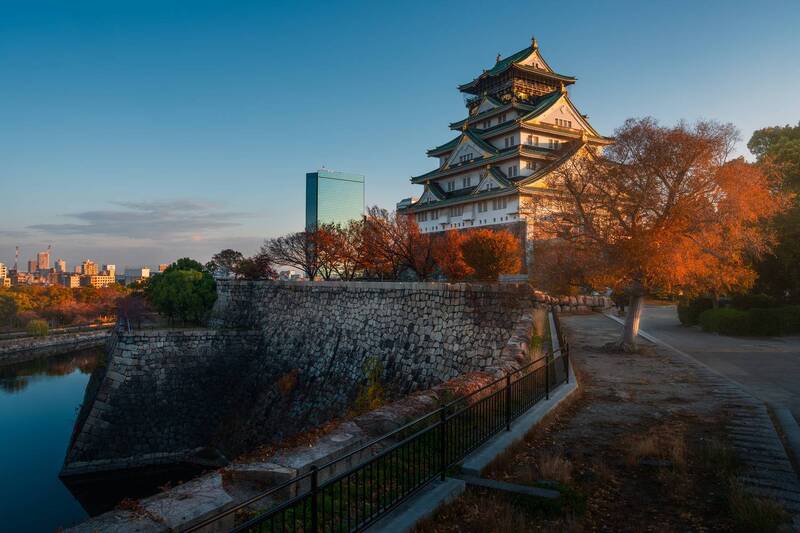 парк, осень, япония, замок, осака, момидзи Рассвет у замка фото превью