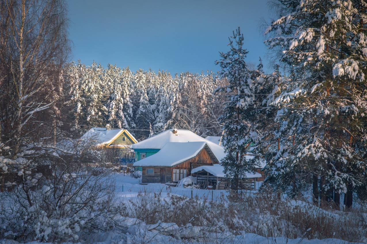 зима вечер деревня лес серково, Алексеев Дмитрий