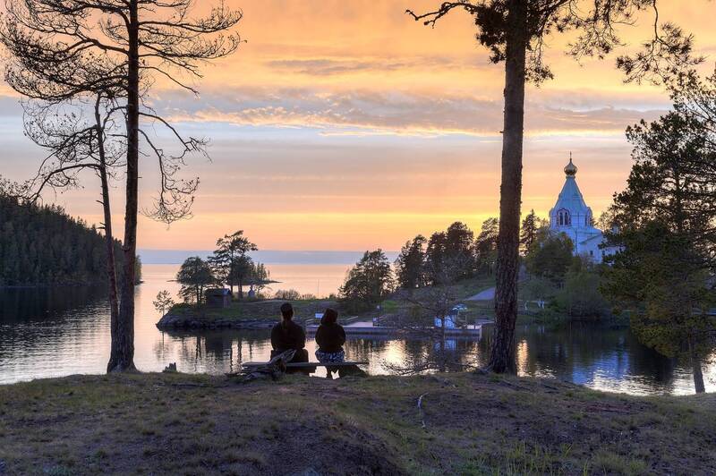 валаам, лето, озеро, остров, монастырь, церковь Вечер. фото превью