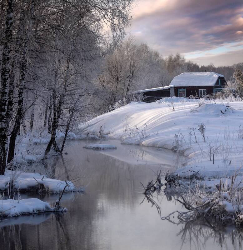 алтай, зима, мороз, деревня,  природа, снег, закат Зимний вечер на Алтае фото превью