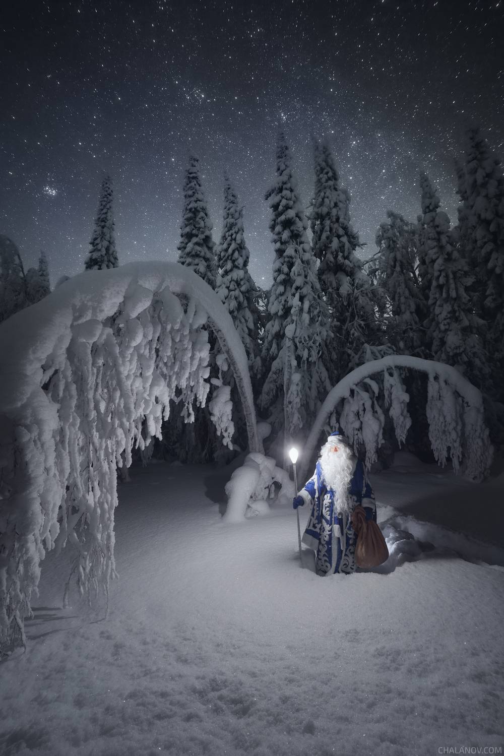 дед мороз, ночь, звезды, зима, север, мороз, коми, Иван Чаланов