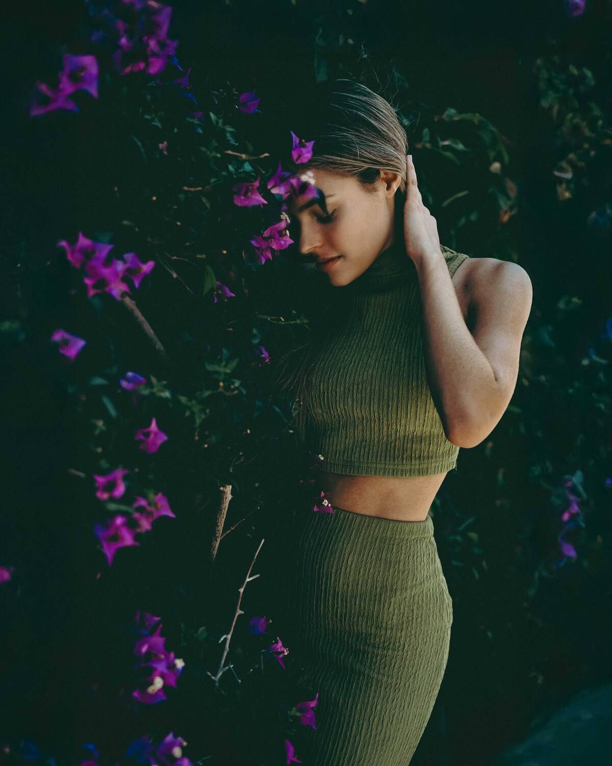 green, nature, model, female, portrait, flowers, spring,  Jean