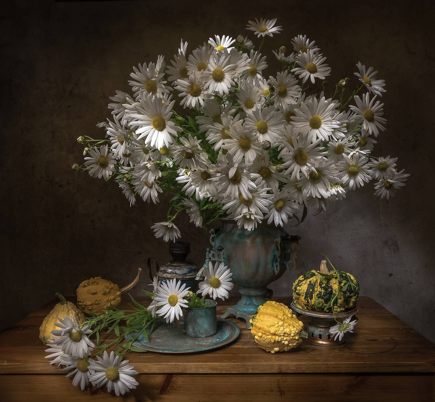 натюрморт, ромашки, тыквы, самовар, Татьяна Феденкова
