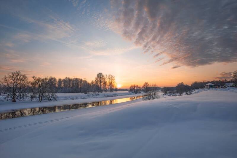 зимний закат фото превью