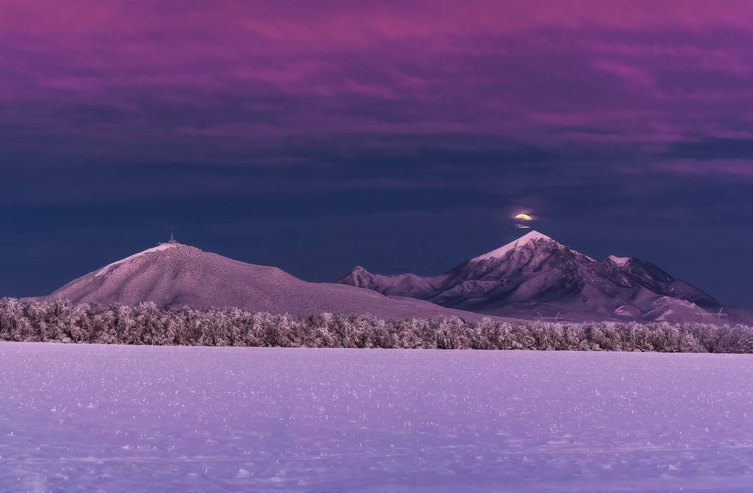 кавказ, кавказские минеральные воды, кмв, горы, бештау, машук, луна, полнолуние, синий час, зимний рассвет, Zakharov Armen