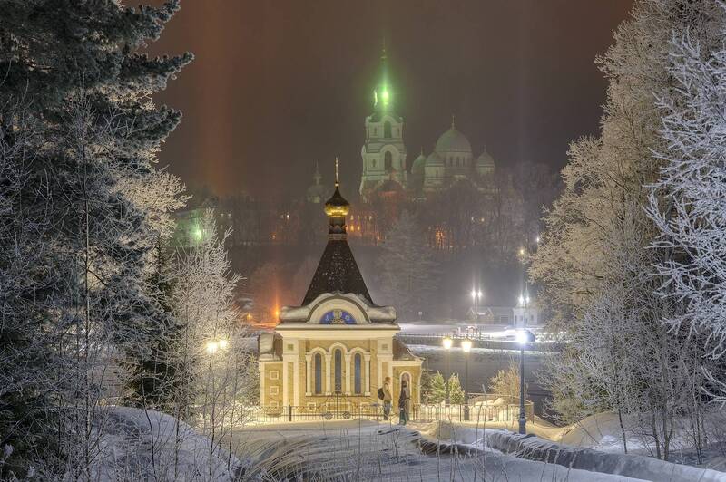 валаам, зима, озеро, остров, монастырь, церковь, часовня  фото превью