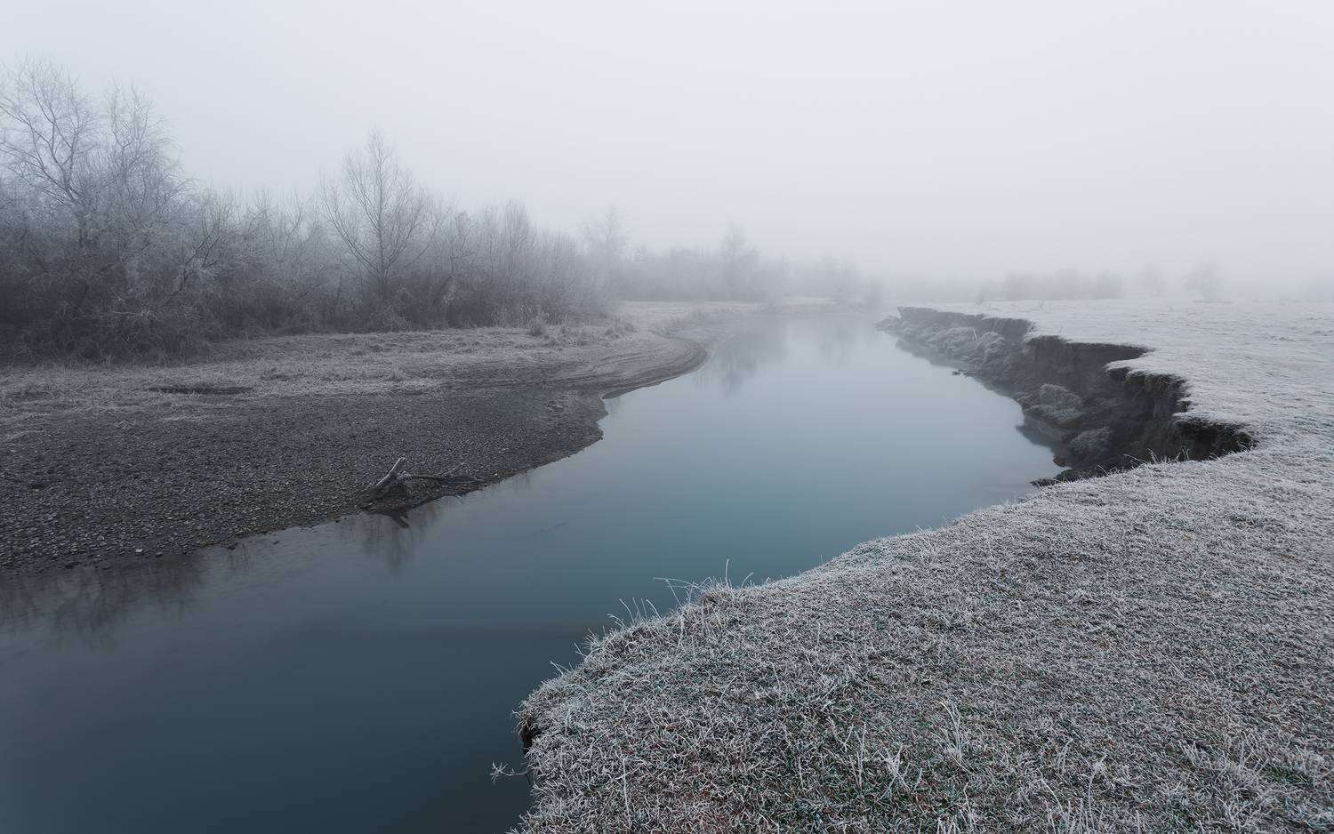 туман, река, иней, зима, fog, Романова Екатерина