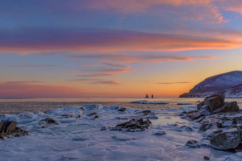 зима, море, лед, мыс бринера, двабрата Вечер под маяком фото превью