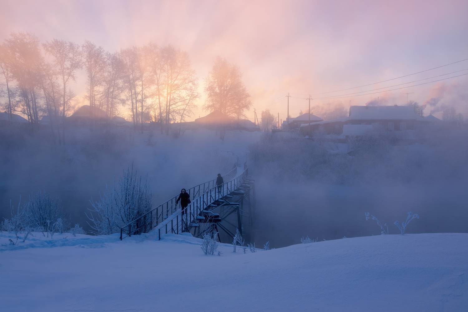 зима, мороз, утро, река, мостик, Архипкин Александр