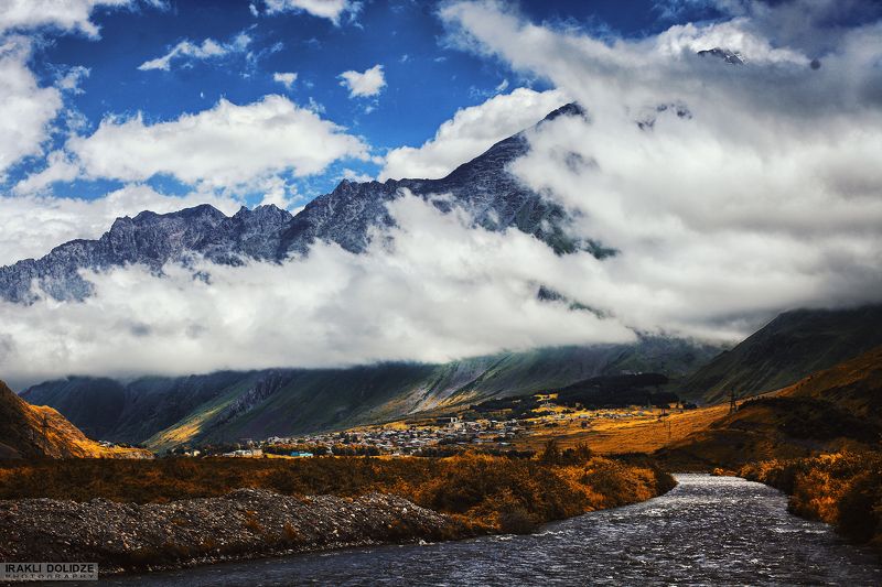 landscape, mountain, river, outdoor, hiking, canon, photography, colored, autumn, clouds, sky, ყაზბეგი/Kazbeg фото превью