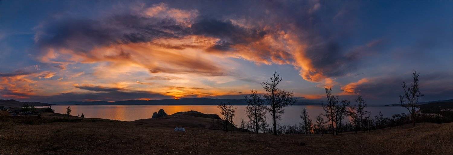 Байкал, Бурхан, Вечер, Закат, Лето, Небо, Облака, Озеро, Ольхон, Остров, Панорама, Пейзаж, Природа, Сибирь, Альберт Беляев