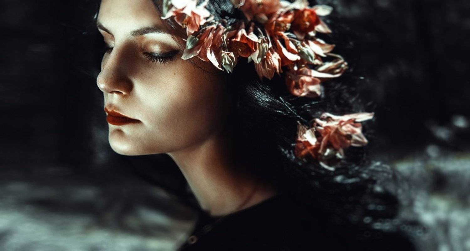 цветы, холодные цвета, портрет, арт, девушка, на улице, крупный портрет, , Маховицкая Кристина