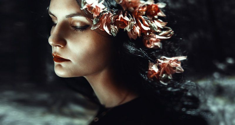 цветы, холодные цвета, портрет, арт, девушка, на улице, крупный портрет,  *** фото превью