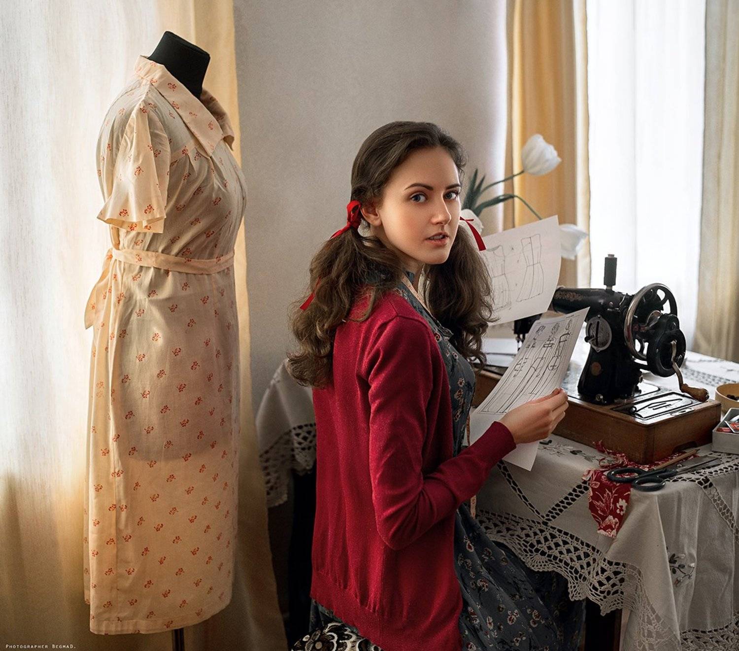 Art photo, Beautiful, BegmaD, Color, Conceptual, Dantar90, Eyes, Girl, Model, Nikon, Portrait, Retro, Взгляд, Жанровый портрет, Портрет, Ретро, Швея, Дмитрий Бегма