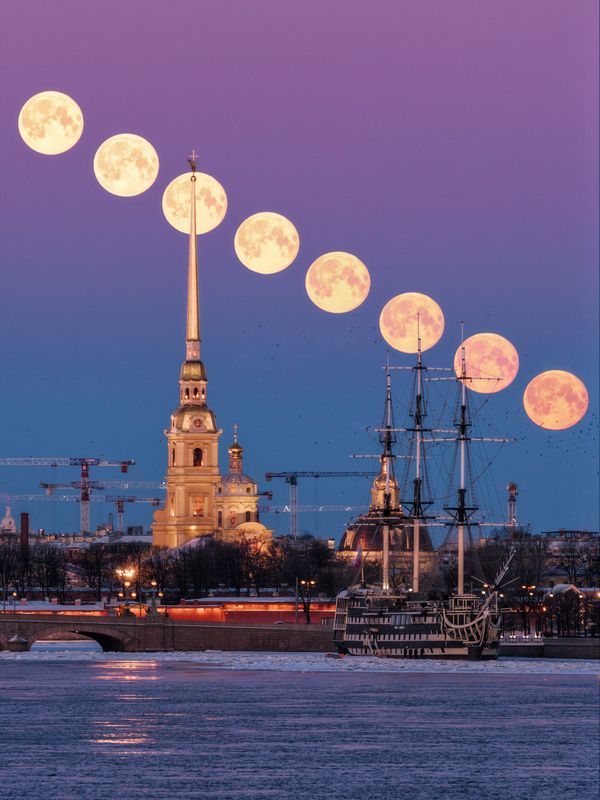 ночь, луна, центр Закат луны фото превью