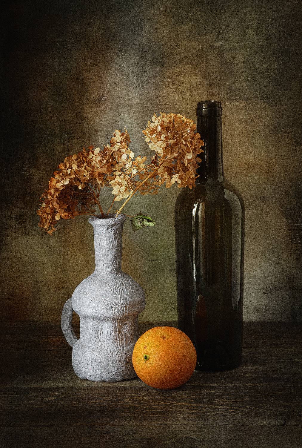 бутылка, ваза, апельсин, сухие цветы, Алексей Бычков