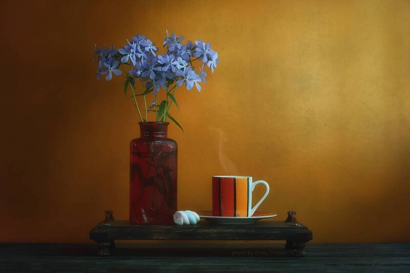 Цветы и чашка кофе фото превью