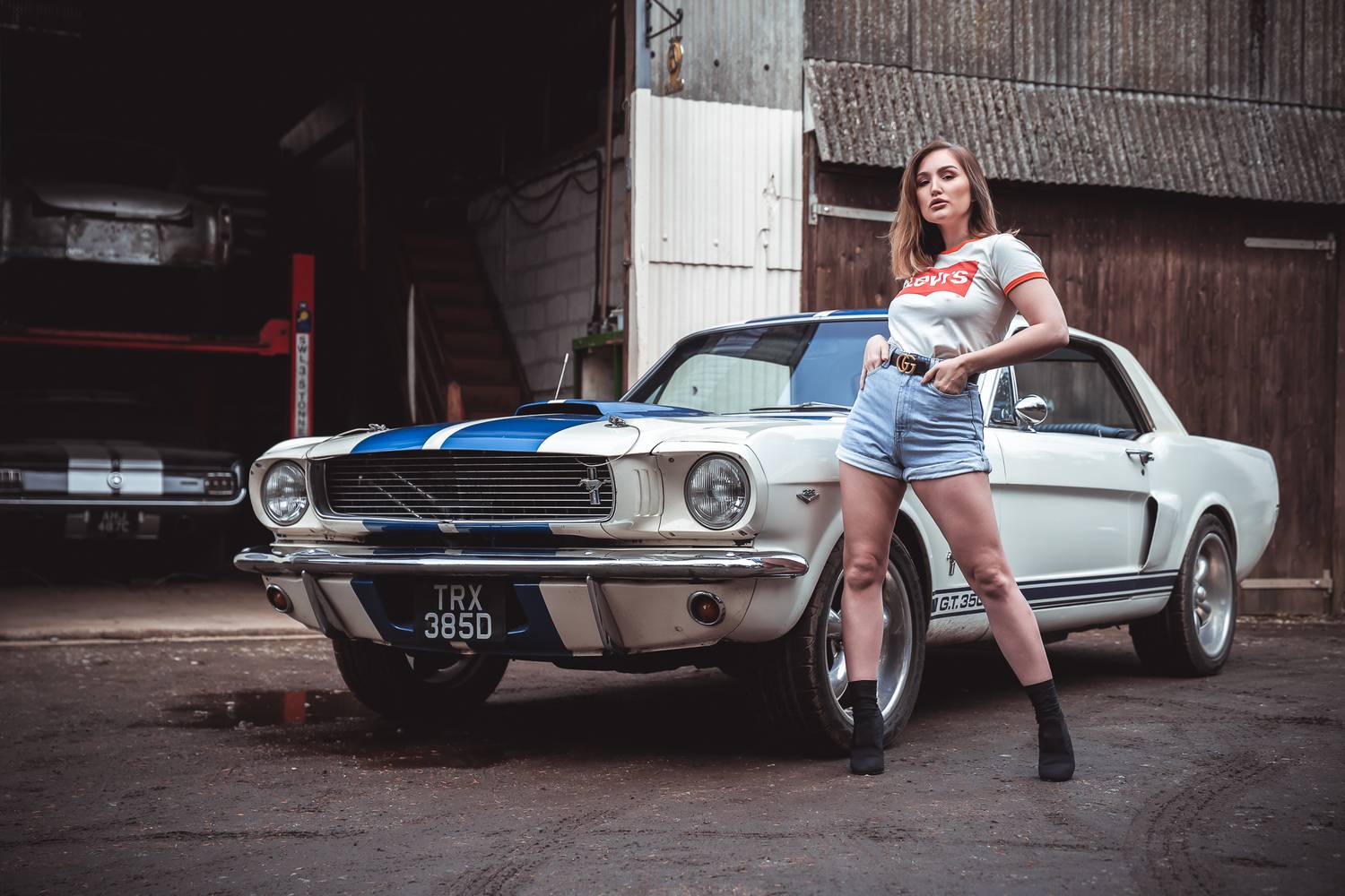 photography, beauty, car, portraitphotography, naturallight, racing, vehicle, vintage, portrait, mustang, classic car, ford mustang, pin up, retro, automotive photography, car model, garage, hot rod, americana, vintage car, muscle car, denim shorts, 1960s, Rozman Erik