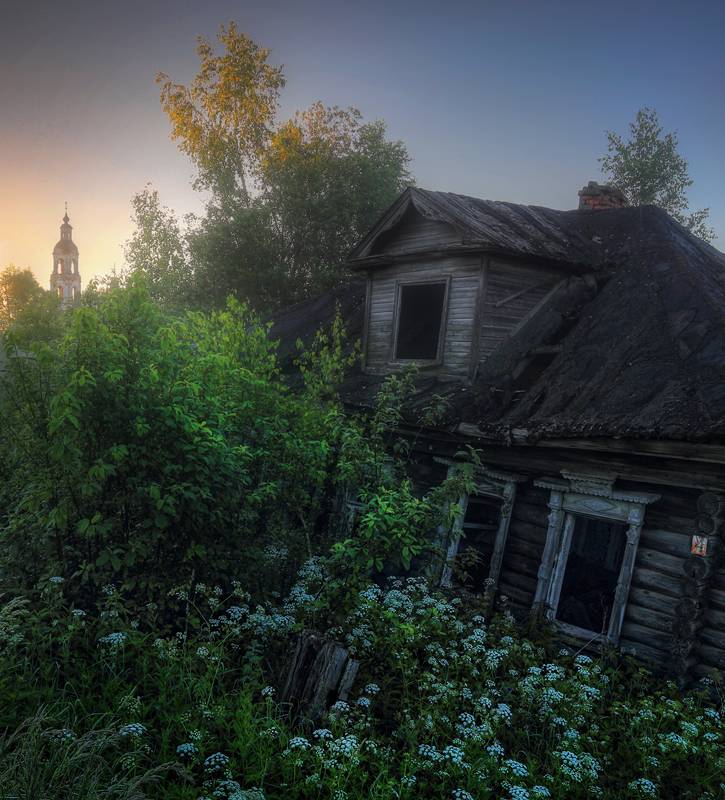 россия, глубинка, село, дом, храм, утро, рассвет, Александр Бархатов