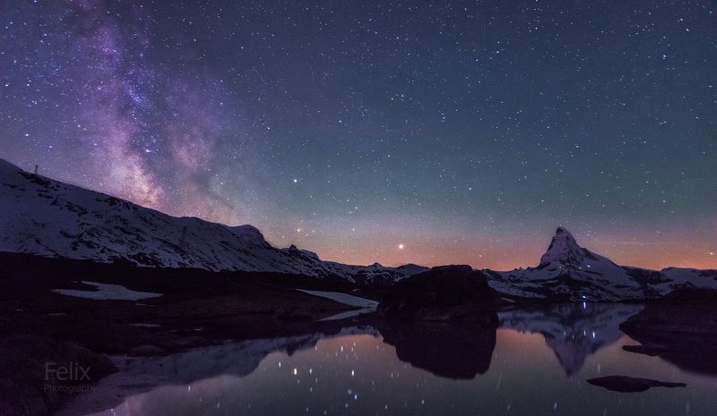 milky way,mountains,Switzerland,lake,Zermatt лишь звёзды и я фото превью