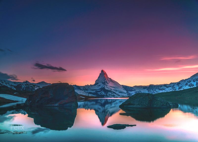 mountains,switzerland,matterhorn,sunset, sunset фото превью