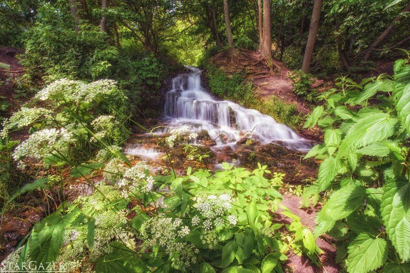 waterfall, lenadscape, nature, forest, river Водопадик в центральной России фото превью