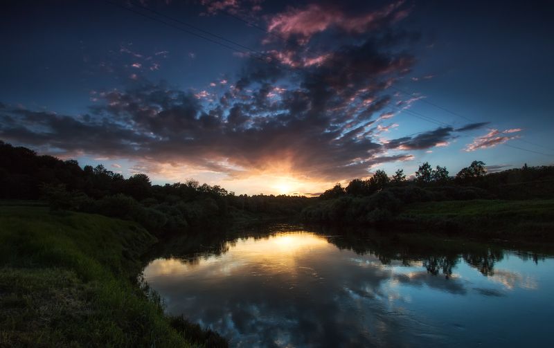 мост, река, закат фото превью