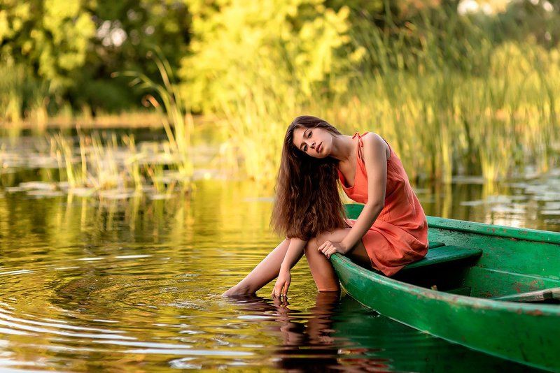 85mm, Http://vk.com/alek_as, Nature, Nikon, Девушка, Девушка в лодке, Лодка, Рассвет *** фото превью