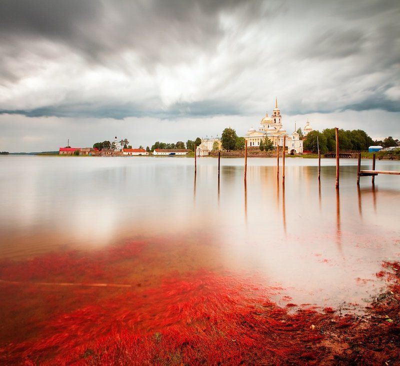 Нило-Столобенская пустынь, Облака, Озеро, Отражение, Селигер о. Селигер фото превью