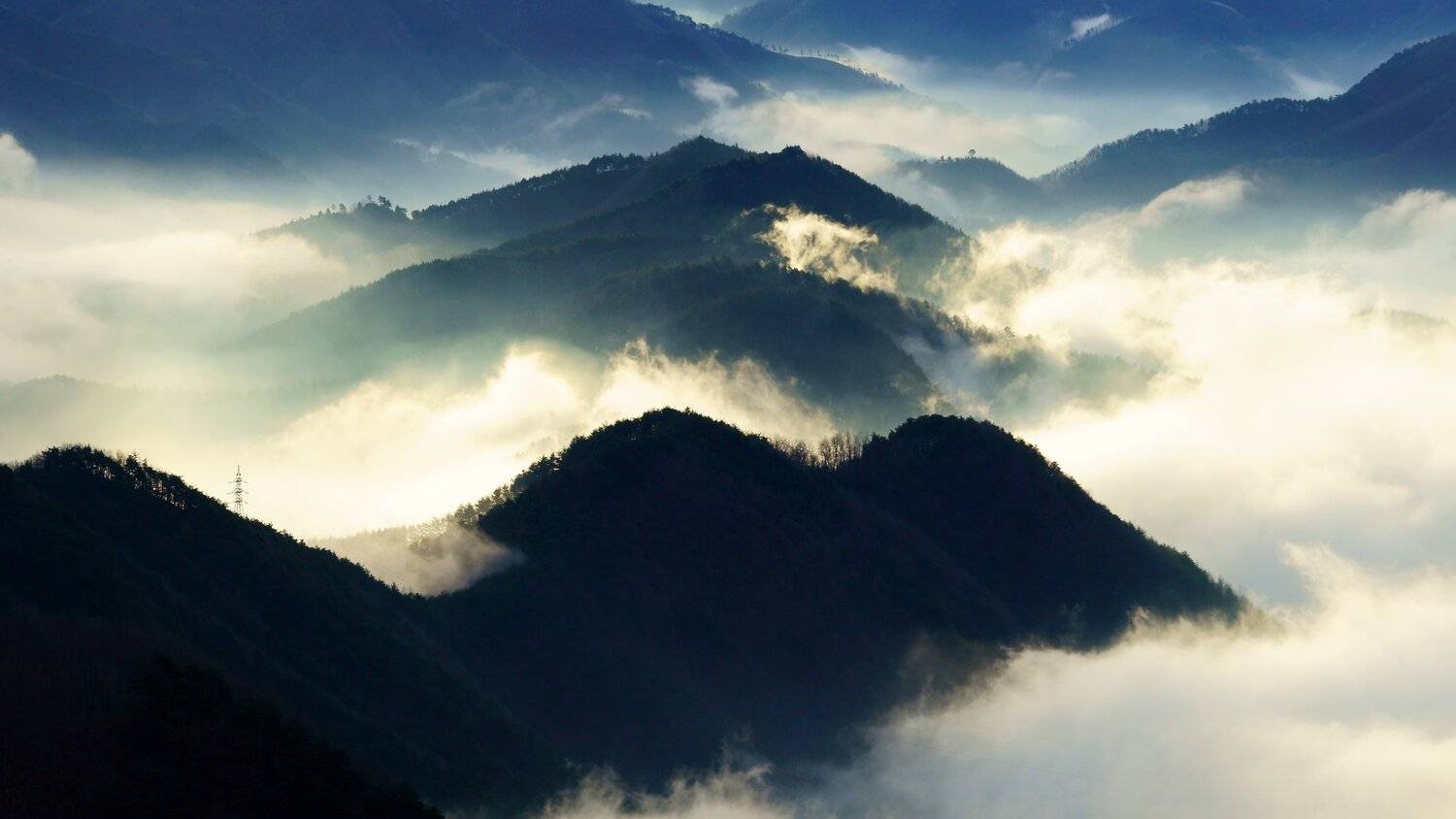 asia, korea, south korea, mountain, nature, cloud, morning, light, electric tower, , Shin