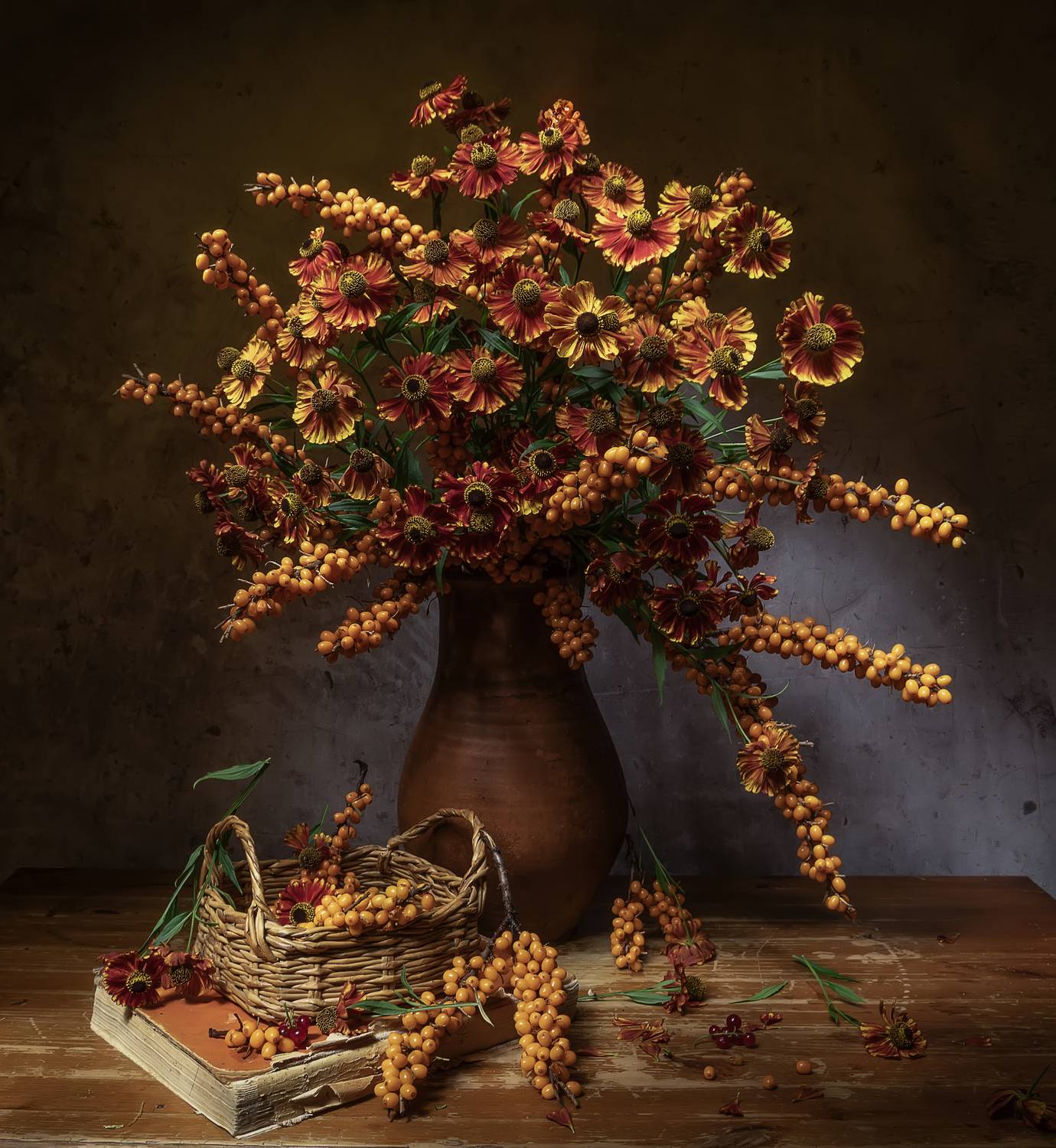 натюрморт, облепиха, гелениум, Татьяна Феденкова