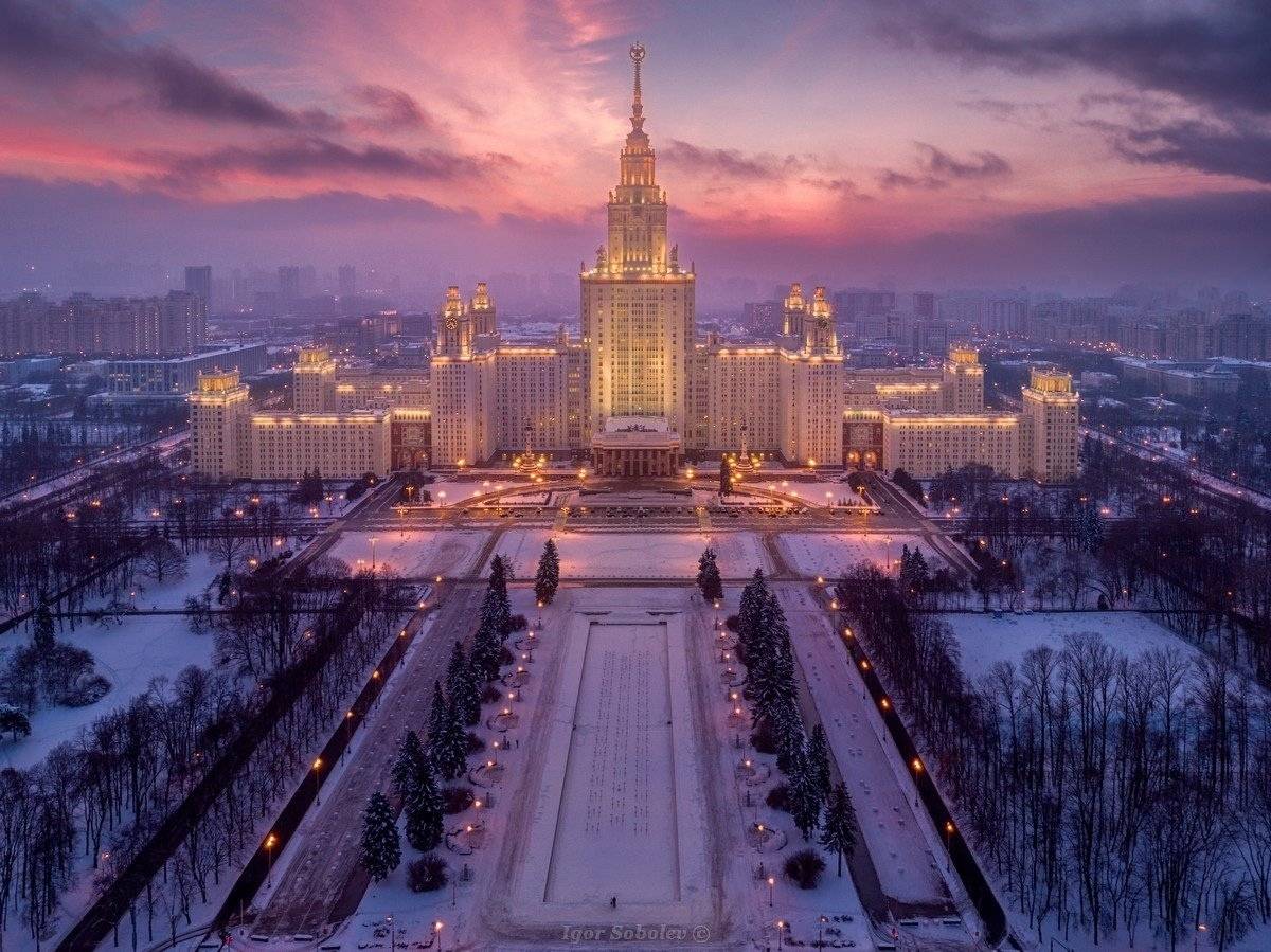 москва, закат, мгу, зима, Игорь Соболев