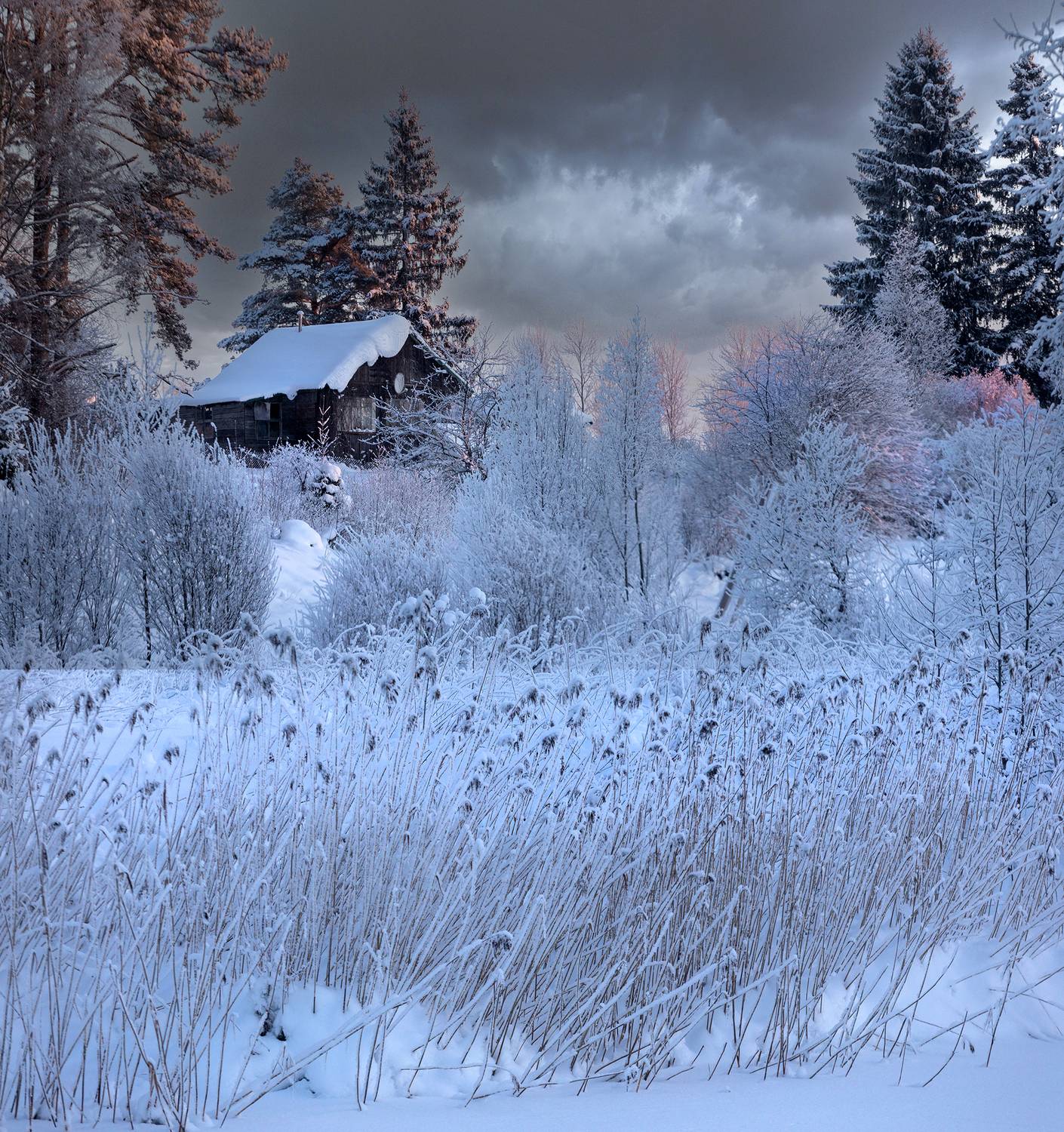 зима, карелия, природа, деревня, утро, рассвет, Павел Ващенков