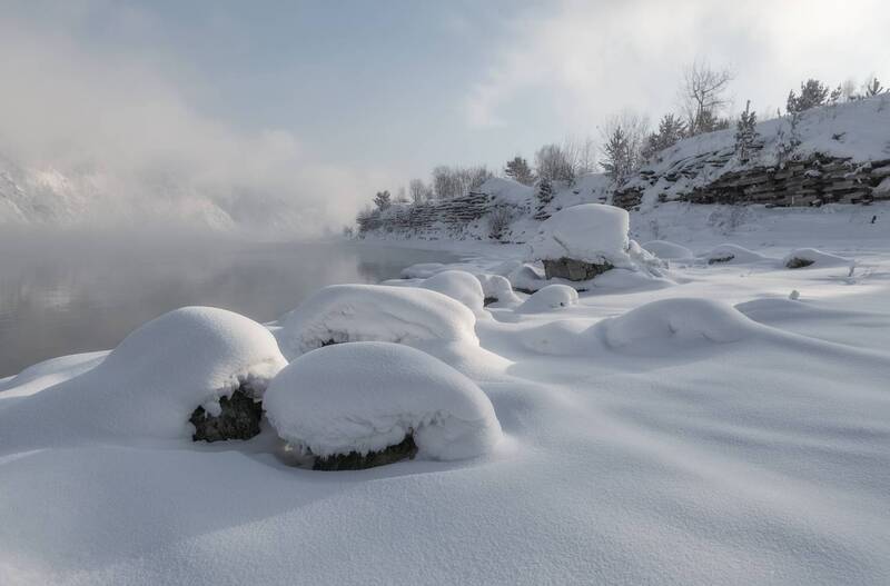 зима, мороз, иней, изморозь, енисей, сибирь, река парит, причал Старый причал фото превью
