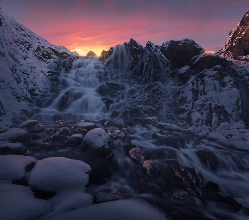 север, кольский, россия, река, мороз, пейзаж, батарейский, териберка Батарейский водопад фото превью
