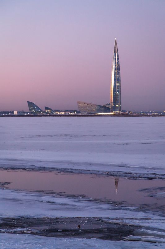 Санкт-Петербург, Питер, Финский залив, Лахта-центр Розовый закат фото превью