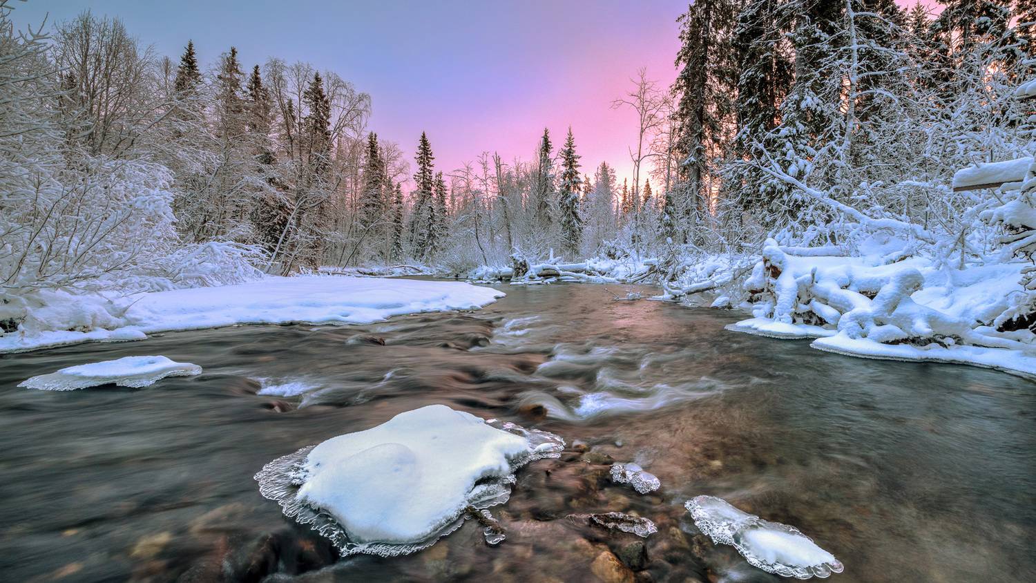 Река, Рассвет, Зима, Кольский, вода, Критский Игорь