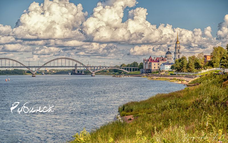 рыбинск, набережная, река, волга, мост, здание, биржи Набережная Рыбинска. фото превью