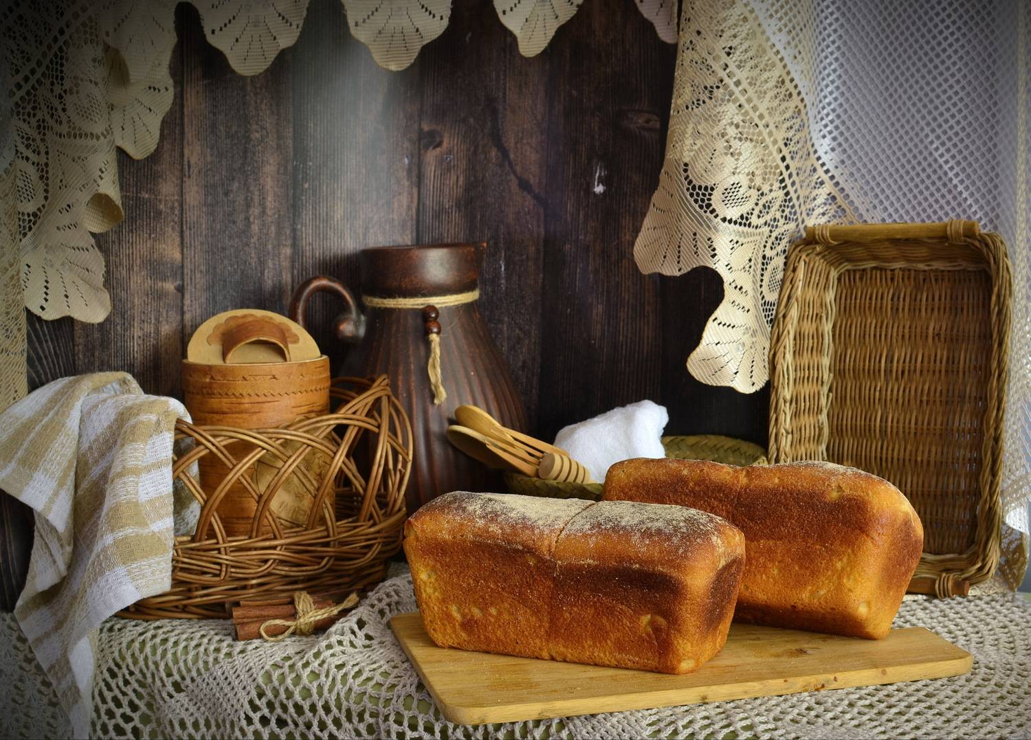 хлеб, композиция, инаида, свет, корзины, Инаида