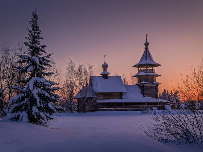 зима, церковь, сергиев посад Закат над погостом фото превью