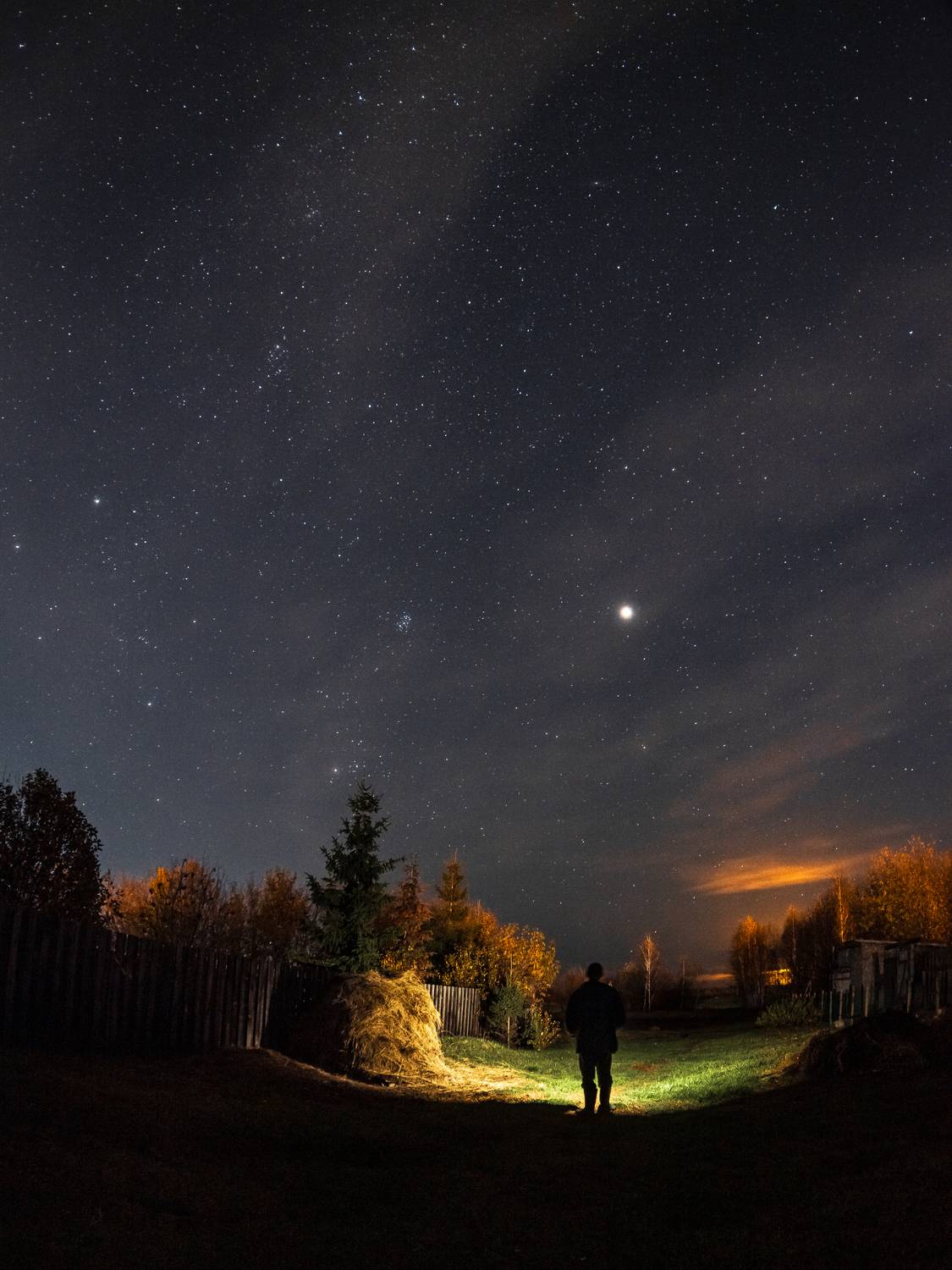 Ночь, звезды, небо, пейзаж, звёздное небо, деревня, Васильев Игорь
