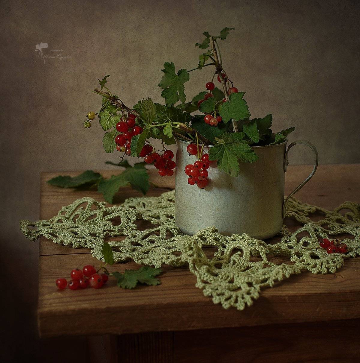 кружка, салфетка, смородина, стол, Инна Сухова
