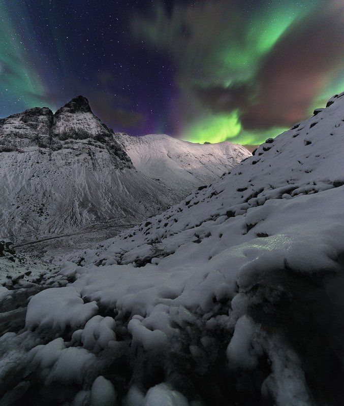 Заполярье, Октябрь, Осень, Северное сияние, Хибины Первый снег в горах. фото превью