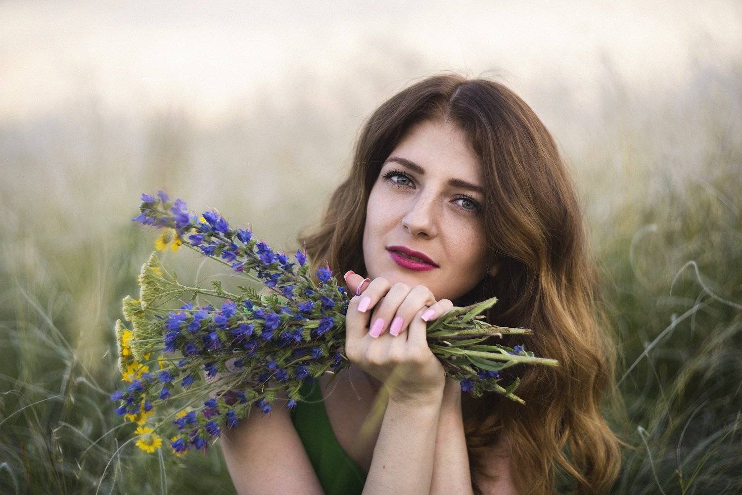 flowers, russia, portrait, girl, beauty, eyes, light, summer, beautiful, nikon, cute, female, pretty, model, green, face, hair, young, helios, orenburg, Firsov Andrey