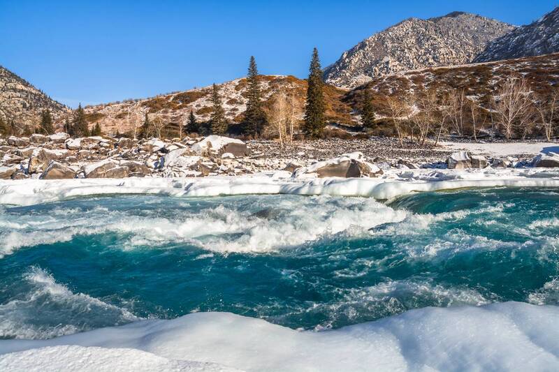 россия, горный алтай, река катунь, зима Порог фото превью