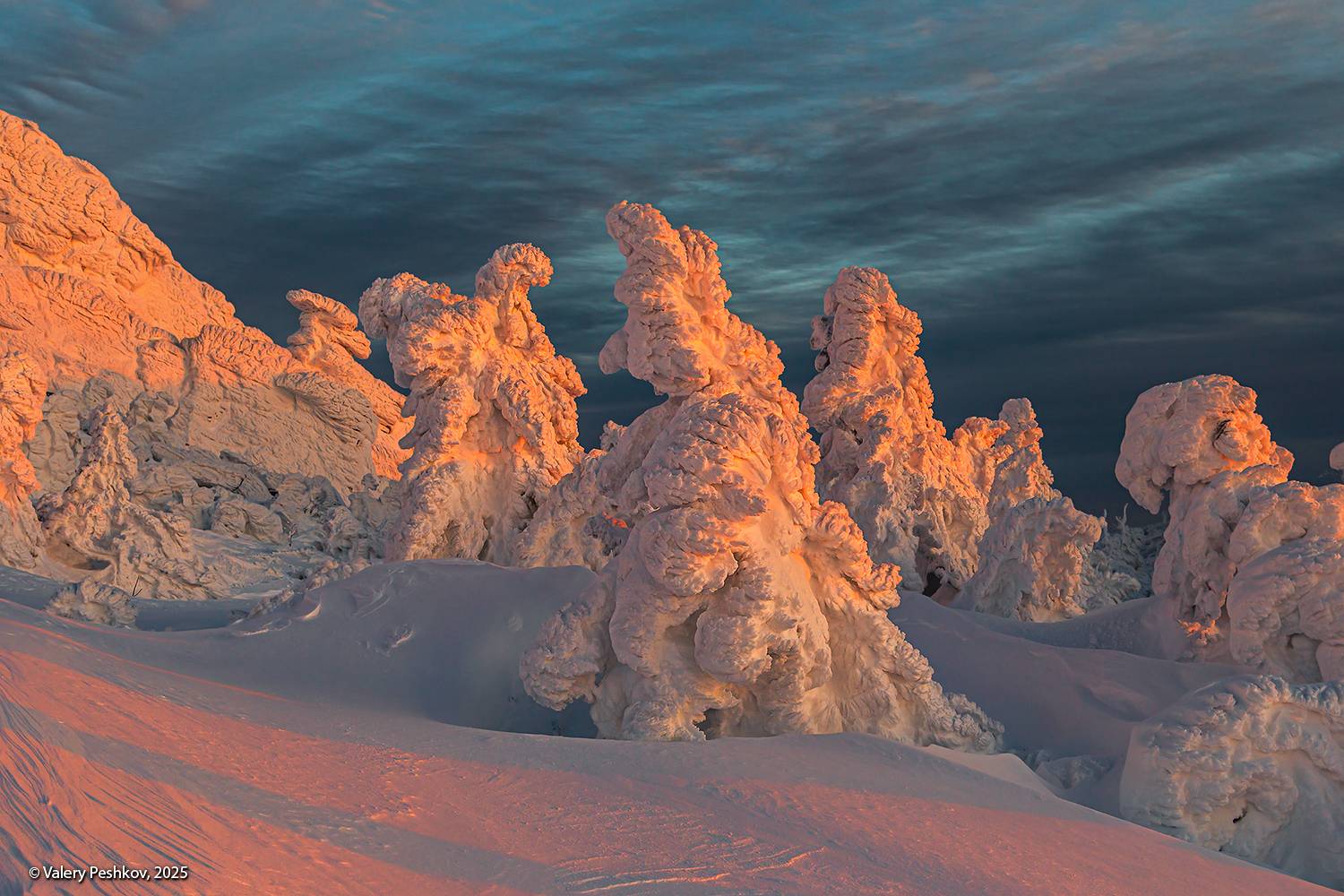 шерегеш, скалы, верблюды, снег, иней, надувы, пихты, кедры, вечер, закат, гора курган, горная шория, мороз, зима, сибирь, Пешков Валерий